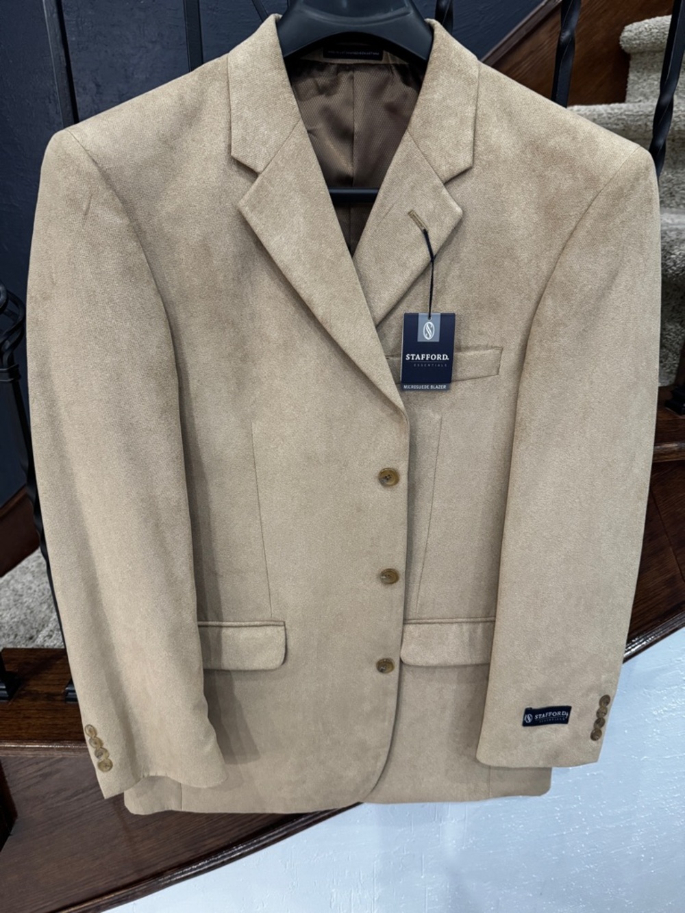 NEW NWT 44L Stafford Men's Tan Suede-Look Sport Coat Blazer
